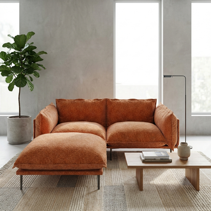 Solenza Aurora | 75" Cloud Modular 2-Seater Sectional + Ottoman - Washable Velvet