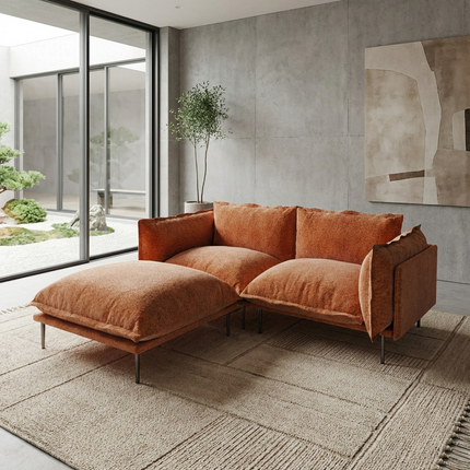 Solenza Aurora | 75" Cloud Modular 2-Seater Sectional + Ottoman - Washable Velvet