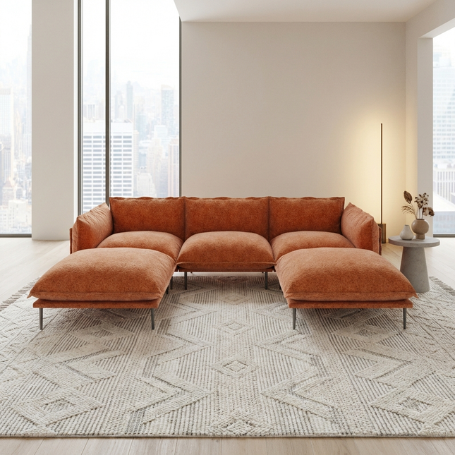 Solenza Aurora | 111" Cloud Modular U-Shaped Sectional + 2 Ottomans - Washable Velvet