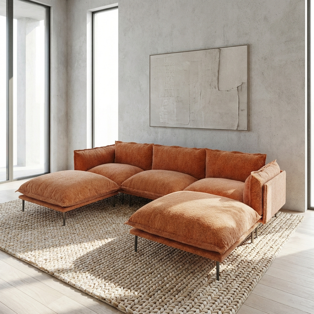 Solenza Aurora | 111" Cloud Modular U-Shaped Sectional + 2 Ottomans - Washable Velvet