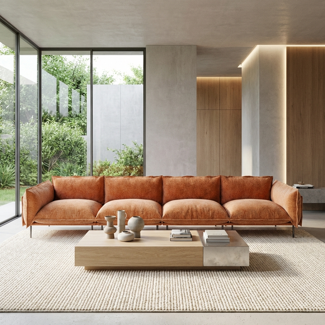 Solenza Aurora | 147" XL Cloud Modular 4-Seater Sofa - Washable Velvet