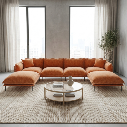 Solenza Aurora | 147" XL Cloud Modular U-Shaped Sectional + 2 Ottomans - Washable Velvet