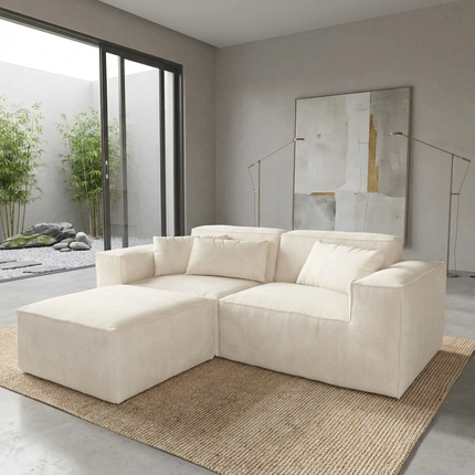 Solenza Mellow | 83" Cloud Modular 2-Seater Sectional + Ottoman | Washable Velvet Sofa