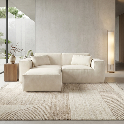 Solenza Mellow | 83" Cloud Modular 2-Seater Sectional + Ottoman | Washable Velvet Sofa