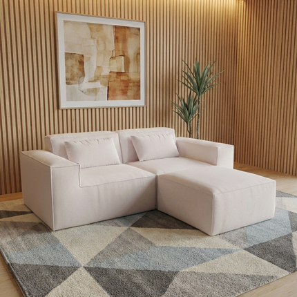 Solenza Mellow | 83" Cloud Modular 2-Seater Sectional + Ottoman | Washable Velvet Sofa