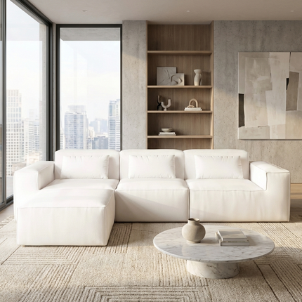 Solenza Mellow | 118" Cloud Modular 3-Seater Sectional + Ottoman | Washable Velvet Sofa