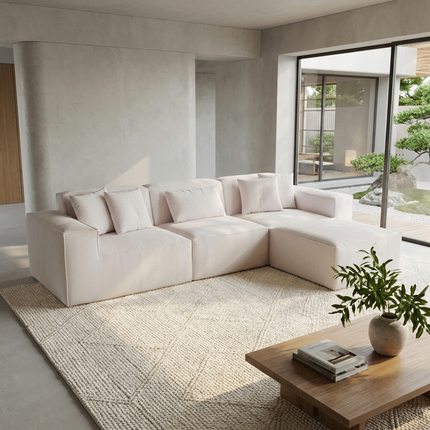 Solenza Mellow | 118" Cloud Modular 3-Seater Sectional + Ottoman | Washable Velvet Sofa