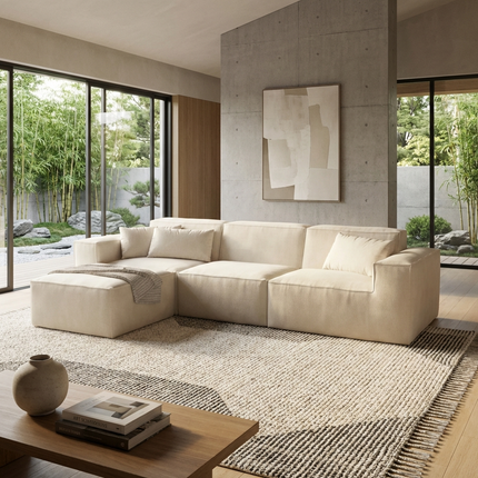 Solenza Mellow | 118" Cloud Modular 3-Seater Sectional + Ottoman | Washable Velvet Sofa