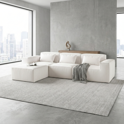 Solenza Mellow | 118" Cloud Modular 3-Seater Sectional + Ottoman | Washable Velvet Sofa