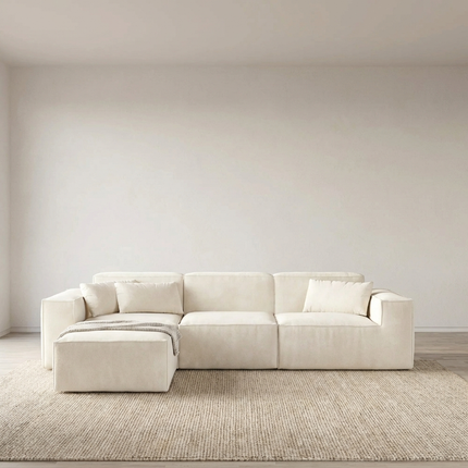 Solenza Mellow | 118" Cloud Modular 3-Seater Sectional + Ottoman | Washable Velvet Sofa