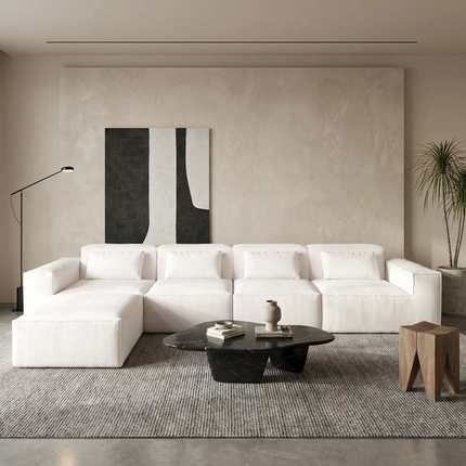 Solenza Mellow | 150" XL Cloud Modular 4-Seater Sofa + Ottoman | Washable Velvet Sofa