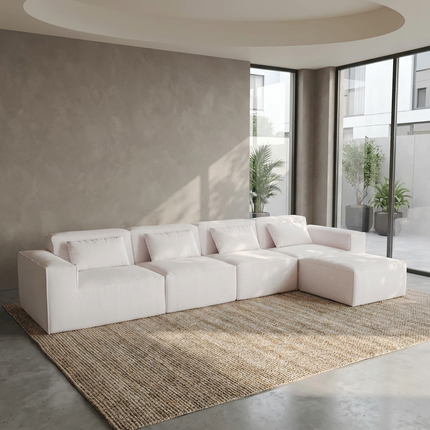 Solenza Mellow | 150" XL Cloud Modular 4-Seater Sofa + Ottoman | Washable Velvet Sofa