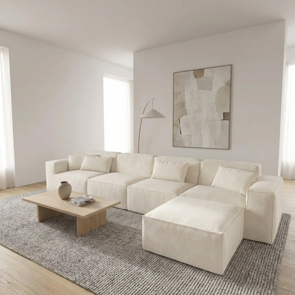 Solenza Mellow | 150" XL Cloud Modular 4-Seater Sofa + Ottoman | Washable Velvet Sofa