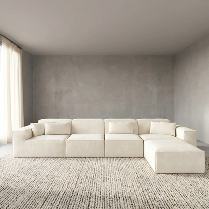 Solenza Mellow | 150" XL Cloud Modular 4-Seater Sofa + Ottoman | Washable Velvet Sofa