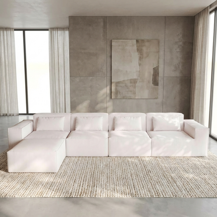 Solenza Mellow | 150" XL Cloud Modular 4-Seater Sofa + Ottoman | Washable Velvet Sofa