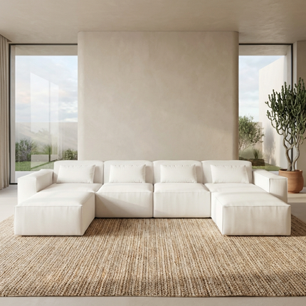 Solenza Mellow | 150" XL Cloud Modular U-Shaped Sectional + 2 Ottomans | Washable Velvet Sofa