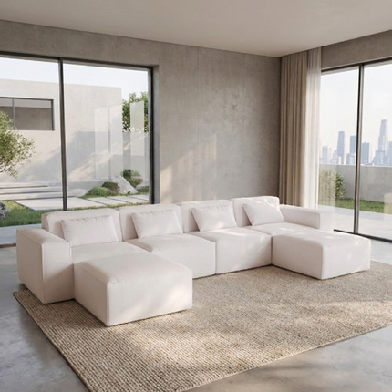 Solenza Mellow | 150" XL Cloud Modular U-Shaped Sectional + 2 Ottomans | Washable Velvet Sofa