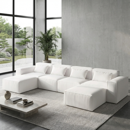 Solenza Mellow | 150" XL Cloud Modular U-Shaped Sectional + 2 Ottomans | Washable Velvet Sofa