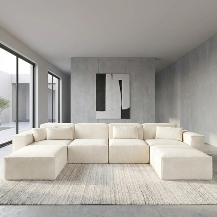 Solenza Mellow | 150" XL Cloud Modular U-Shaped Sectional + 2 Ottomans | Washable Velvet Sofa