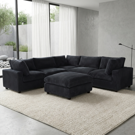 Solenza Palatina | 118" Cloud Modular V-Shaped Corner Sectional + Ottoman | Washable Plush Fabric