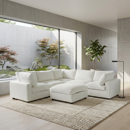 Solenza Palatina | 118" Cloud Modular V-Shaped Corner Sectional + Ottoman | Washable Plush Fabric