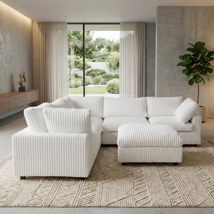 Solenza Palatina | 118" Cloud Modular V-Shaped Corner Sectional + Ottoman | Washable Plush Fabric