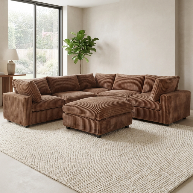 Solenza Palatina | 118" Cloud Modular V-Shaped Corner Sectional + Ottoman | Washable Plush Fabric