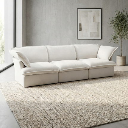 Solenza Lounge | 122" Cloud Modular 3-Seat Sofa | Washable Linen Sofa