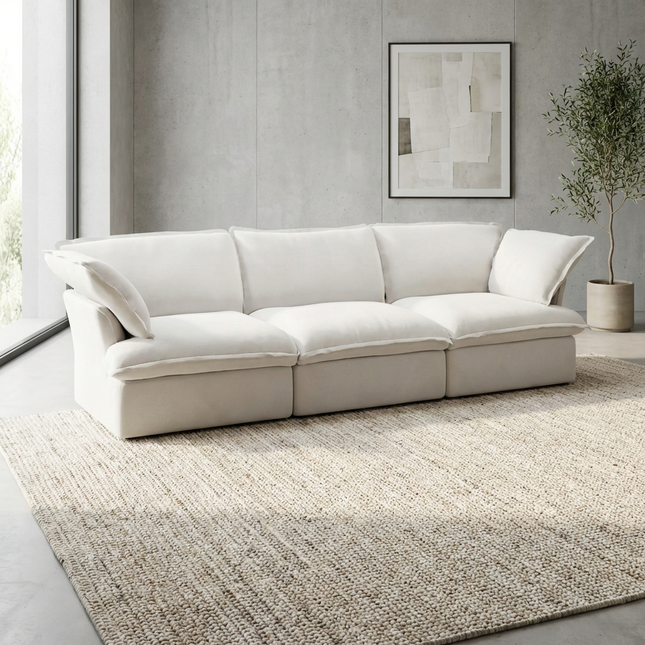 Solenza Lounge | 122" Cloud Modular 3-Seat Sofa | Washable Linen Sofa