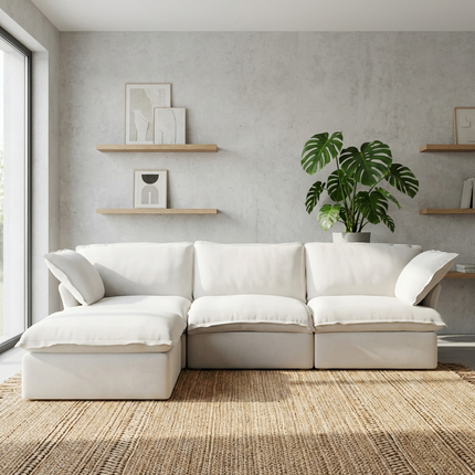 Solenza Lounge | 122" Cloud Modular Sectional + Ottoman | Washable Sofa
