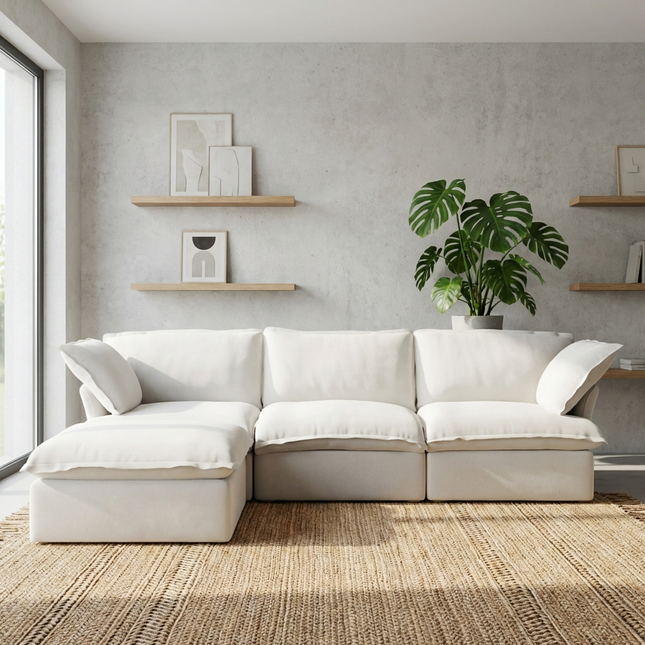 Solenza Lounge | 122" Cloud Modular Sectional + Ottoman | Washable Sofa