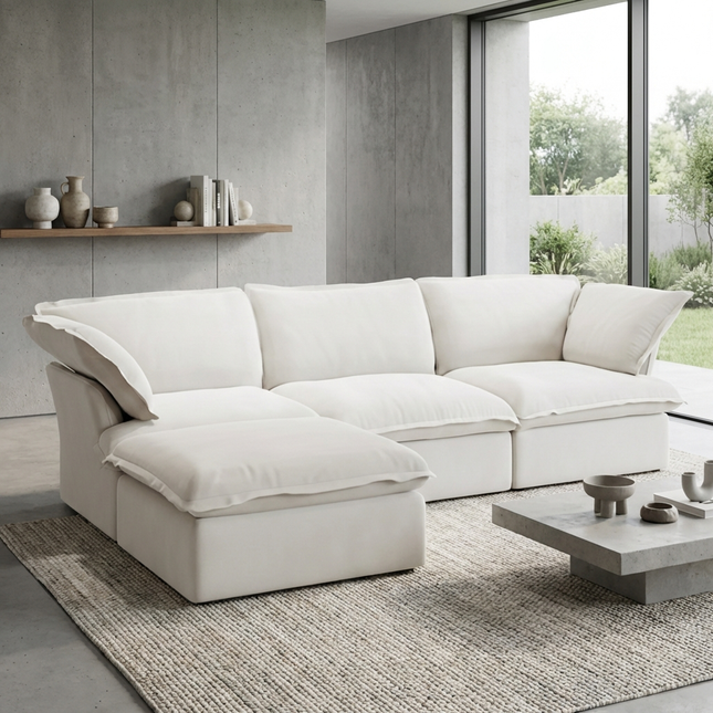 Solenza Lounge | 122" Cloud Modular Sectional + Ottoman | Washable Sofa