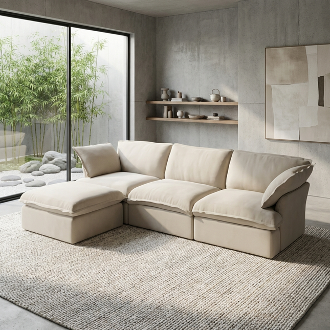 Solenza Lounge | 122" Cloud Modular Sectional + Ottoman | Washable Sofa