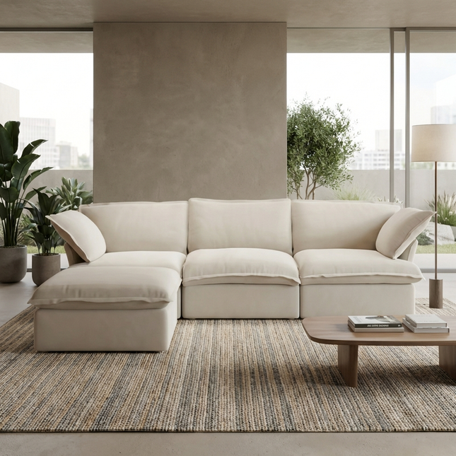 Solenza Lounge | 122" Cloud Modular Sectional + Ottoman | Washable Sofa