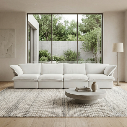 Solenza Lounge | 162" Cloud Modular 4-Seat Sofa | Washable Linen Sofa