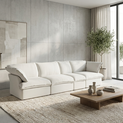 Solenza Lounge | 162" Cloud Modular 4-Seat Sofa | Washable Linen Sofa