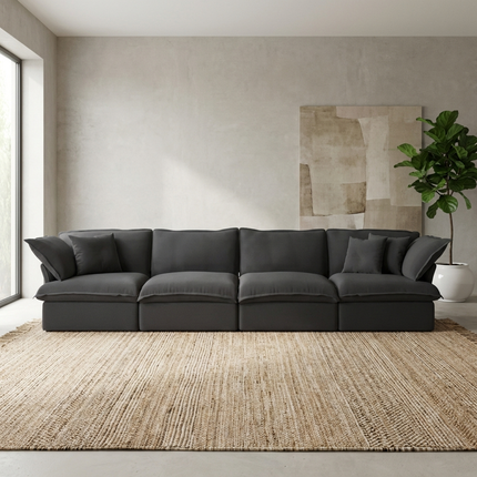 Solenza Lounge | 162" Cloud Modular 4-Seat Sofa | Washable Linen Sofa