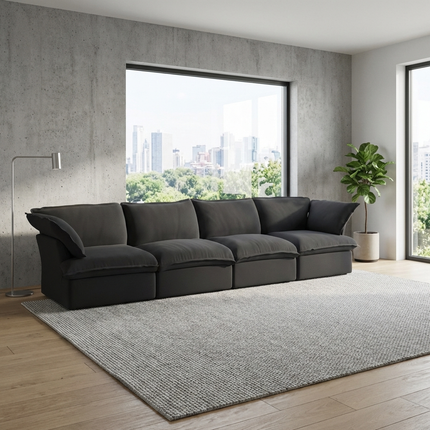 Solenza Lounge | 162" Cloud Modular 4-Seat Sofa | Washable Linen Sofa