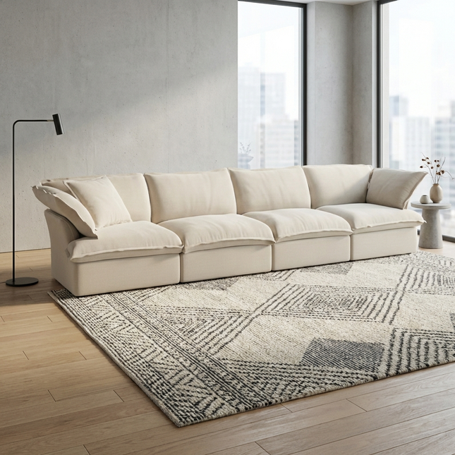 Solenza Lounge | 162" Cloud Modular 4-Seat Sofa | Washable Linen Sofa