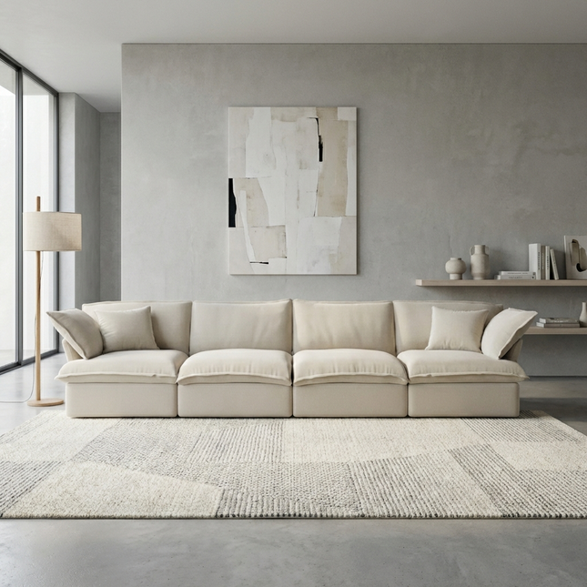 Solenza Lounge | 162" Cloud Modular 4-Seat Sofa | Washable Linen Sofa