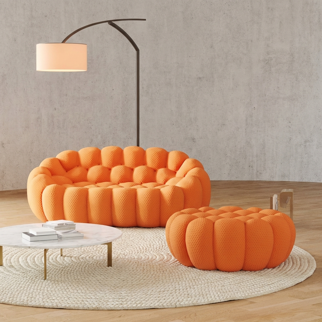 Solenza Bubble | 2-Seat Modular Loveseat + Ottoman | 3D-Knitted Fabric