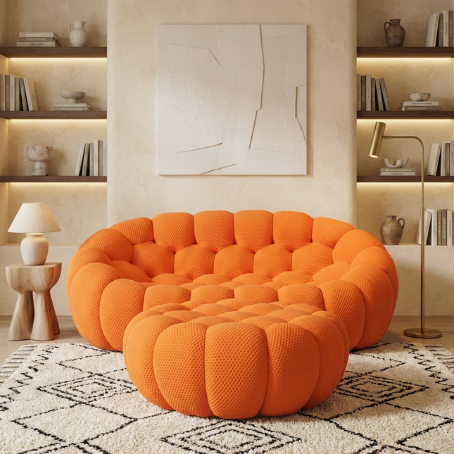 Solenza Bubble | 2-Seat Modular Loveseat + Ottoman | 3D-Knitted Fabric