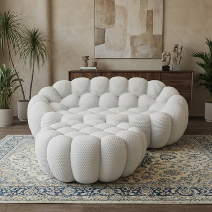 Solenza Bubble | 2-Seat Modular Loveseat + Ottoman | 3D-Knitted Fabric