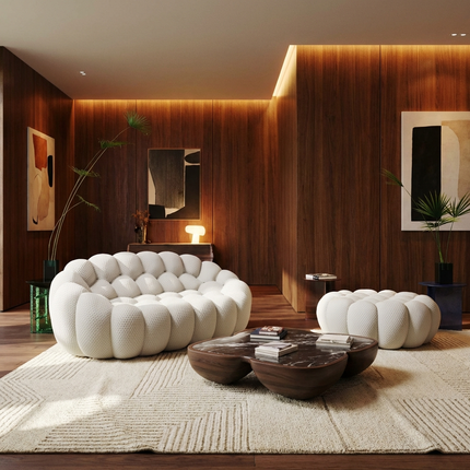 Solenza Bubble | 2-Seat Modular Loveseat + Ottoman | 3D-Knitted Fabric