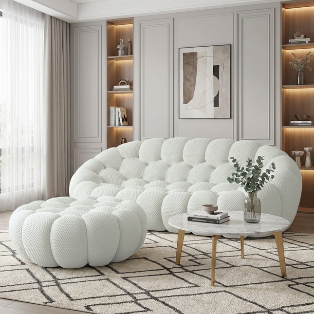 Solenza Bubble | 2-Seat Modular Loveseat + Ottoman | 3D-Knitted Fabric