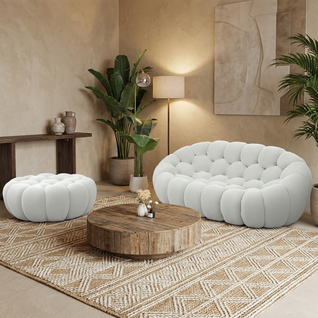 Solenza Bubble | 2-Seat Modular Loveseat + Ottoman | 3D-Knitted Fabric