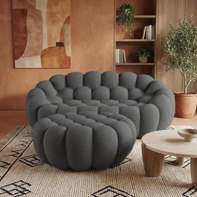 Solenza Bubble | 2-Seat Modular Loveseat + Ottoman | 3D-Knitted Fabric