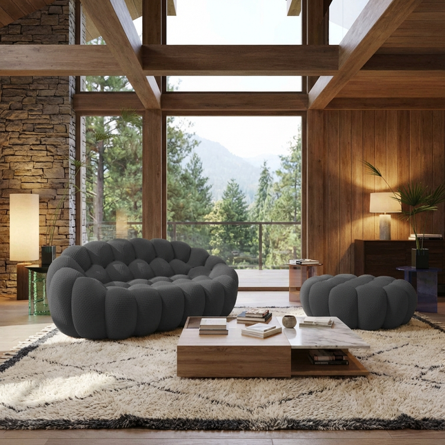 Solenza Bubble | 2-Seat Modular Loveseat + Ottoman | 3D-Knitted Fabric