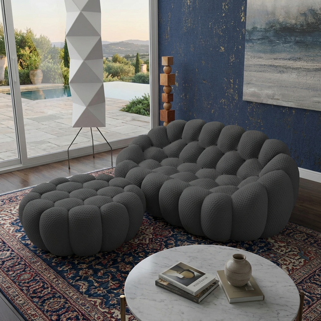 Solenza Bubble | 2-Seat Modular Loveseat + Ottoman | 3D-Knitted Fabric