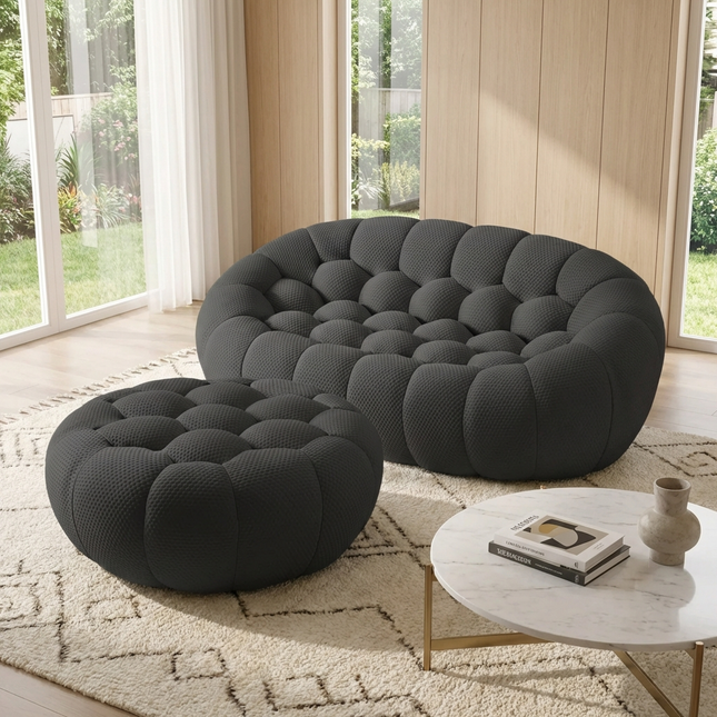 Solenza Bubble | 2-Seat Modular Loveseat + Ottoman | 3D-Knitted Fabric